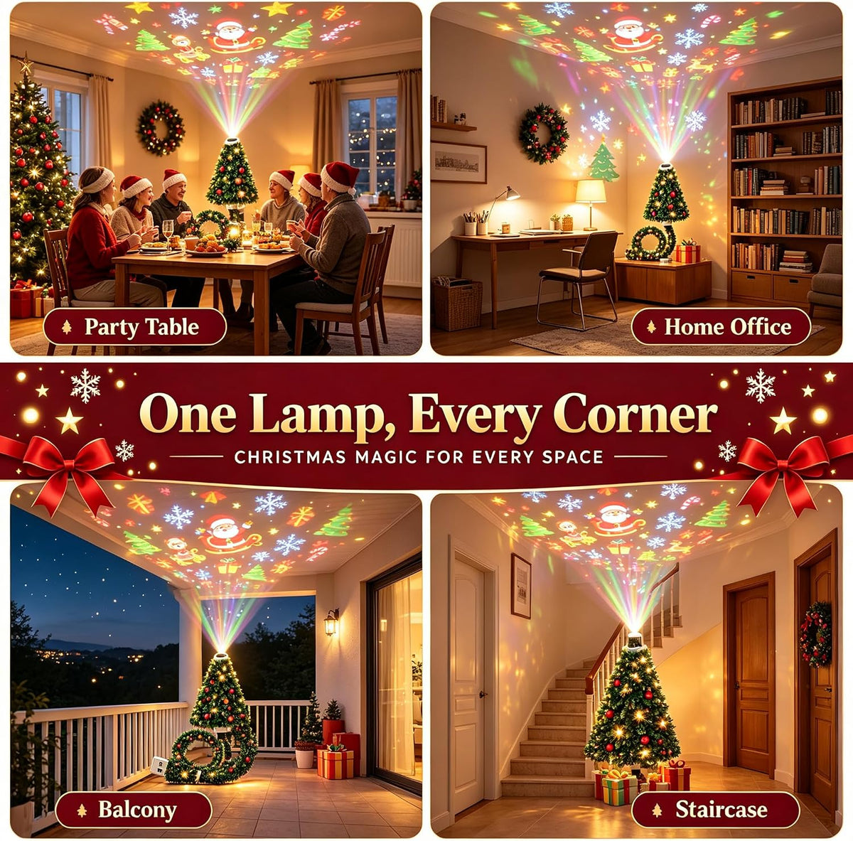 Plug and Play Hd USB Christmas Tree Projector Indoor with 6 Festive Scenes